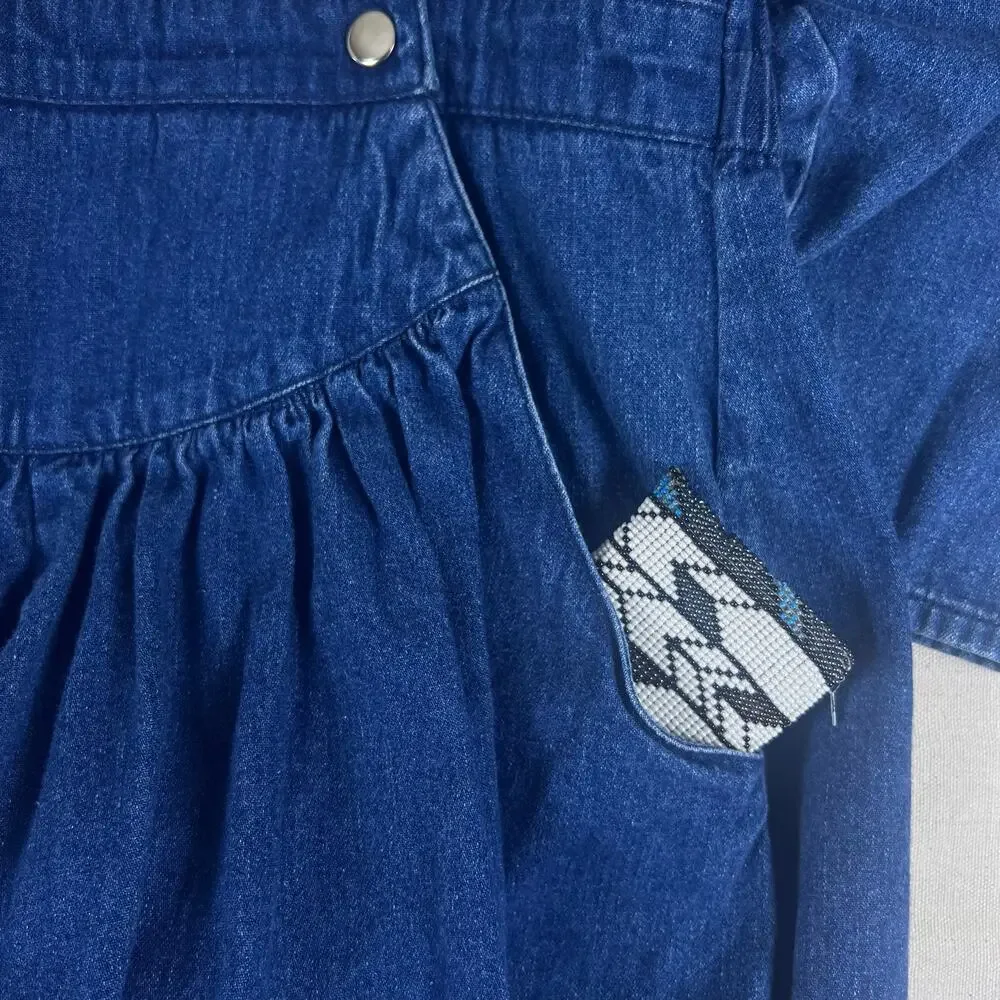 Vintage 80s Denim Prairie Dress Lace Collar M/L Cottagecore Coastal Cowgirl Midi - Picture 8 of 12